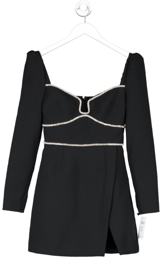 Self-Portrait Black Crepe Diamante Detail Mini Dress UK 8