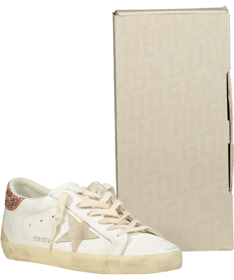 Golden Goose White Super-star With A Suede Star And Peach-pink Glitter Heel Tab UK 8 EU 41 👠