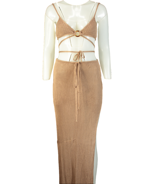 Flook The Label Beige Ziva Top & Ziva Skirt UK 6