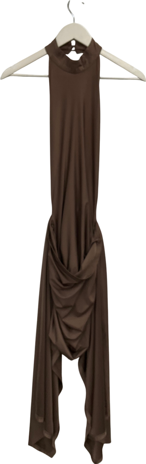 Ego High Neck Drape Detail Mini Bodycon Dress In Brown Slinky UK 10