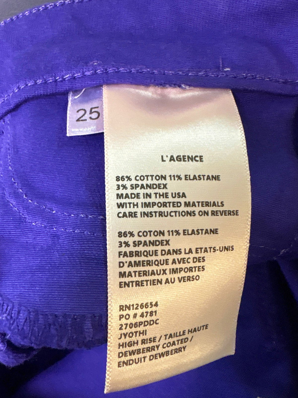 L'Agence Purple High Rise Coated Jeans W25