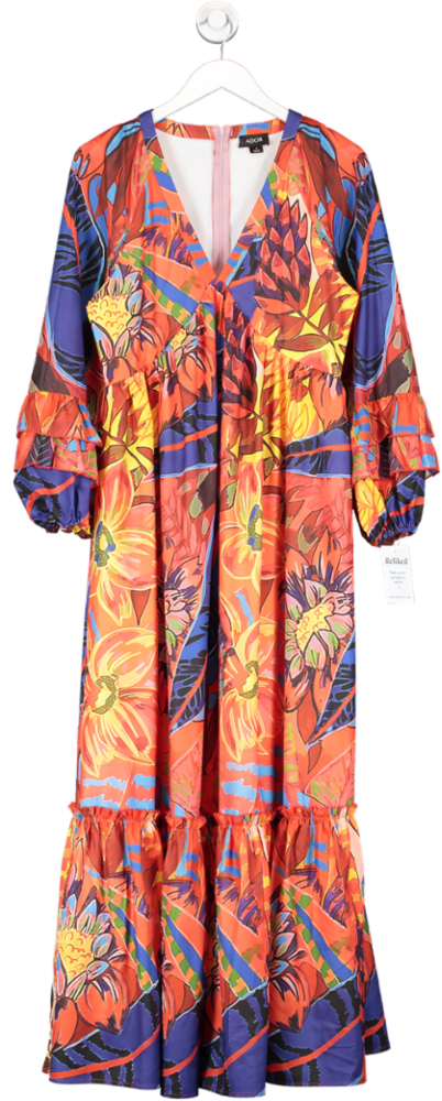 Ador Multicoloured Summer Loose Fit Floral Print Ruffle Maxi Dress UK S