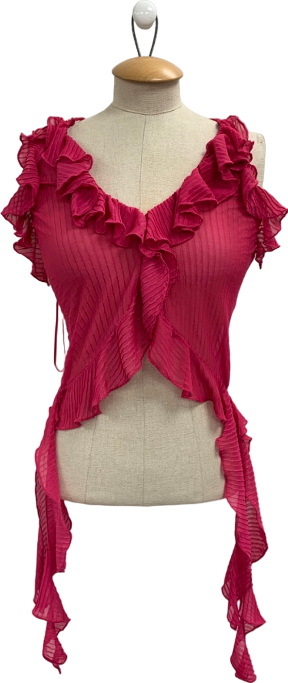 Zara Pink Ruffled Sheer Top UK S