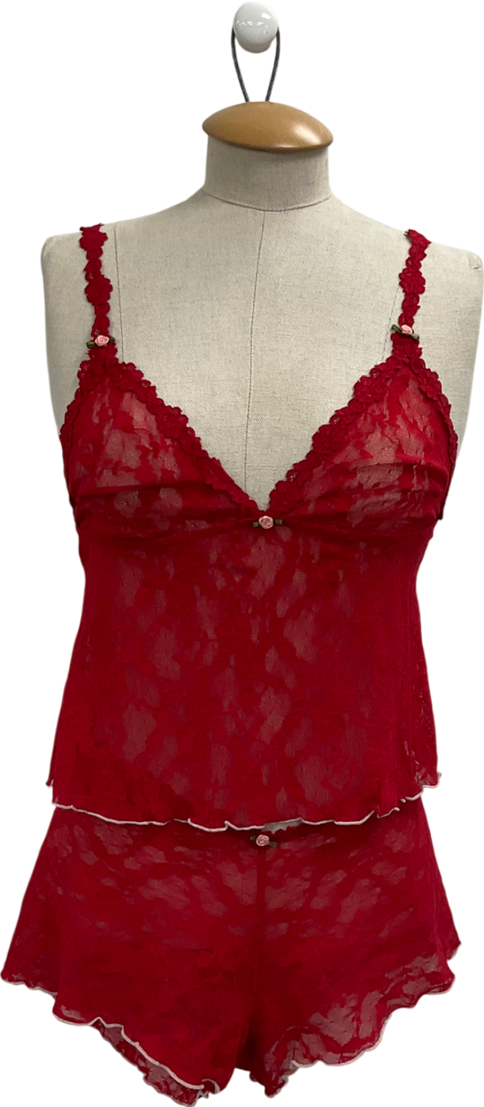 SKIMS Red Stretch Lace Cami And Short Set UK S