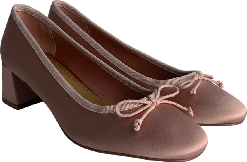 ASOS Pink Steffie Bow Detail Mid Block Heeled Shoes In Blush Satin UK 7 EU 40 👠