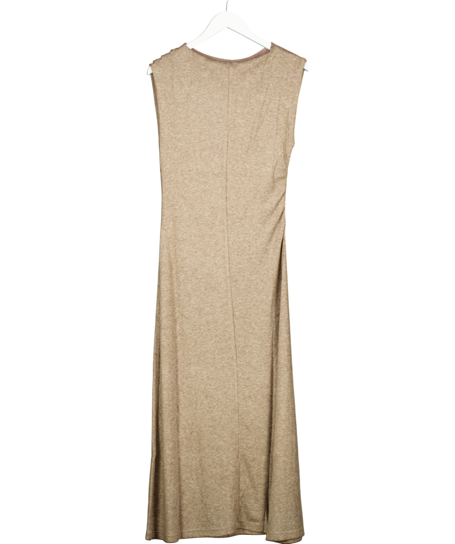 MANGO Beige Midi Dress With Structured Shoulders UK 10