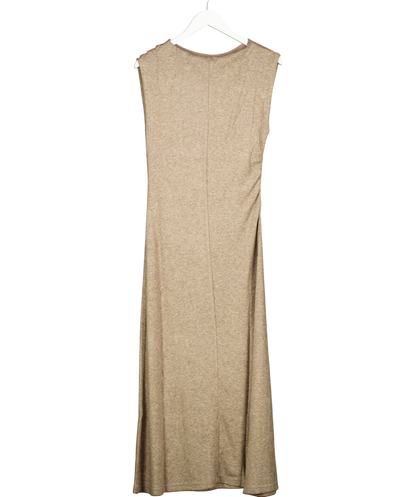 MANGO Beige Midi Dress With Structured Shoulders UK 10