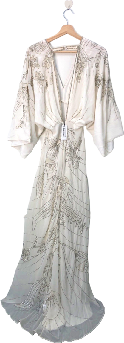 Karen Millen Ivory Petite Rupe Applique Woven Maxi Dress UK 4