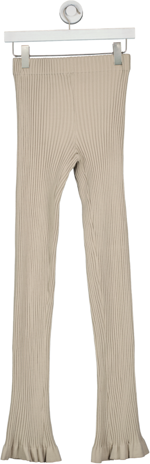 Paper Moon Seoul Beige Ribbed Knit Flared Trousers UK S