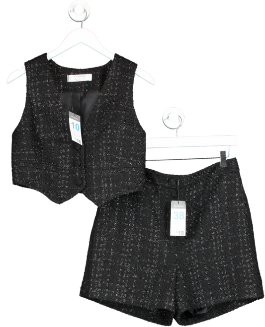 Primark Black Shimmery Tweed Skirt And Waistcoat Set UK 10