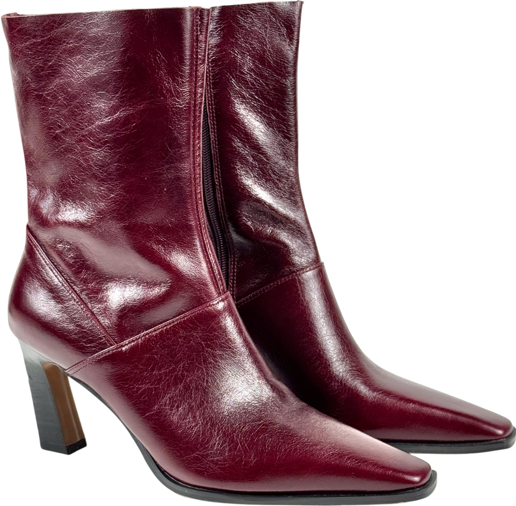 ASOS Estella Leather Chisel Toe Ankle Boots In Burgundy Red UK 7 EU 40 👠