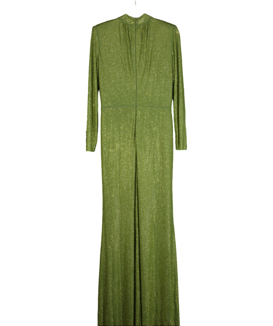 Self-Portrait Olive Green Rhinestone Maxi Dress UK 14