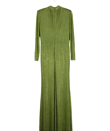 Self-Portrait Olive Green Rhinestone Maxi Dress UK 14