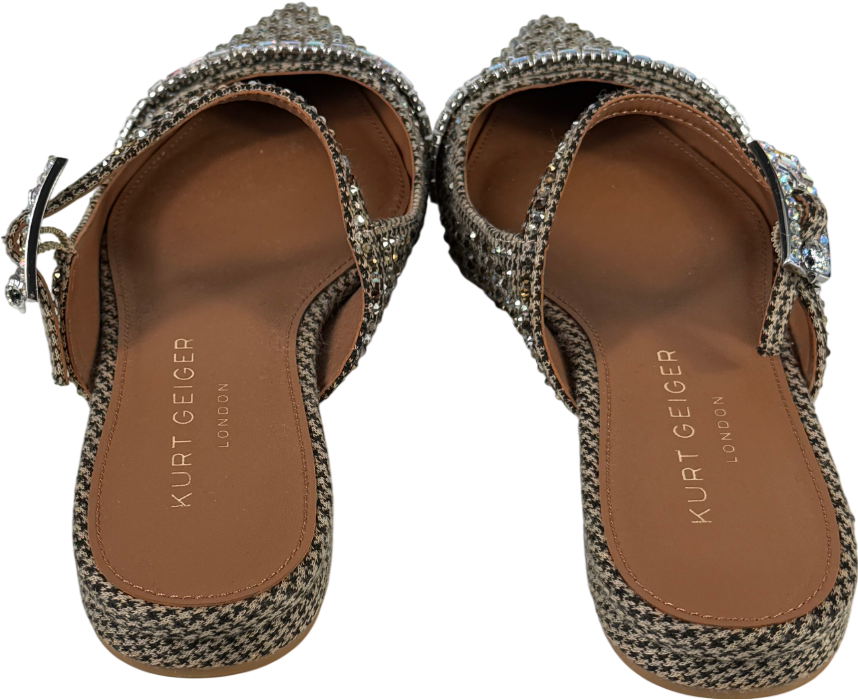 KURT GEIGER Beige Strass Embellished Buckle Flat Mules UK 4 EU 37