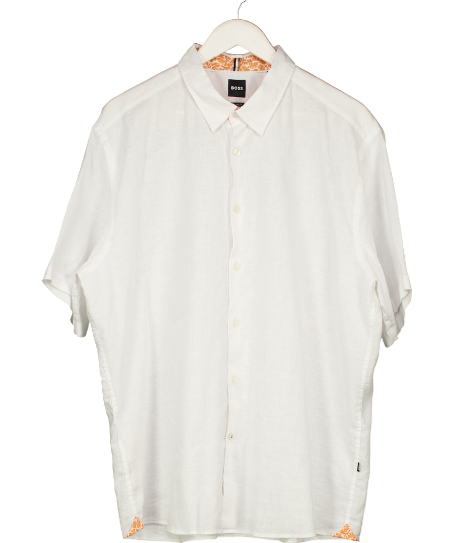 Hugo Boss White Regular Fit Linen Blend Short Sleeve Shirt UK XXL