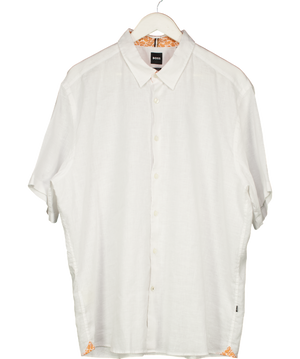 Hugo Boss White Regular Fit Linen Blend Short Sleeve Shirt UK XXL