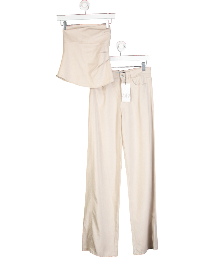 ZARA Beige Shiny Strapless Top & Trouser Set UK XS