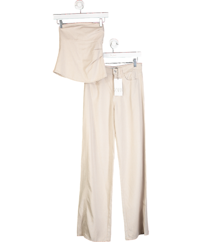 ZARA Beige Shiny Strapless Top & Trouser Set UK XS