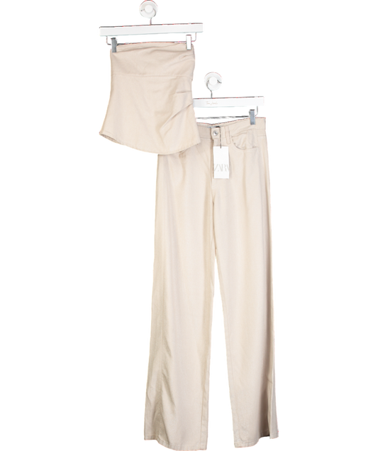 ZARA Beige Shiny Strapless Top & Trouser Set UK XS