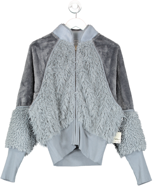 Free People Grey Faux Fur Combo Zip Front Sweater UK M