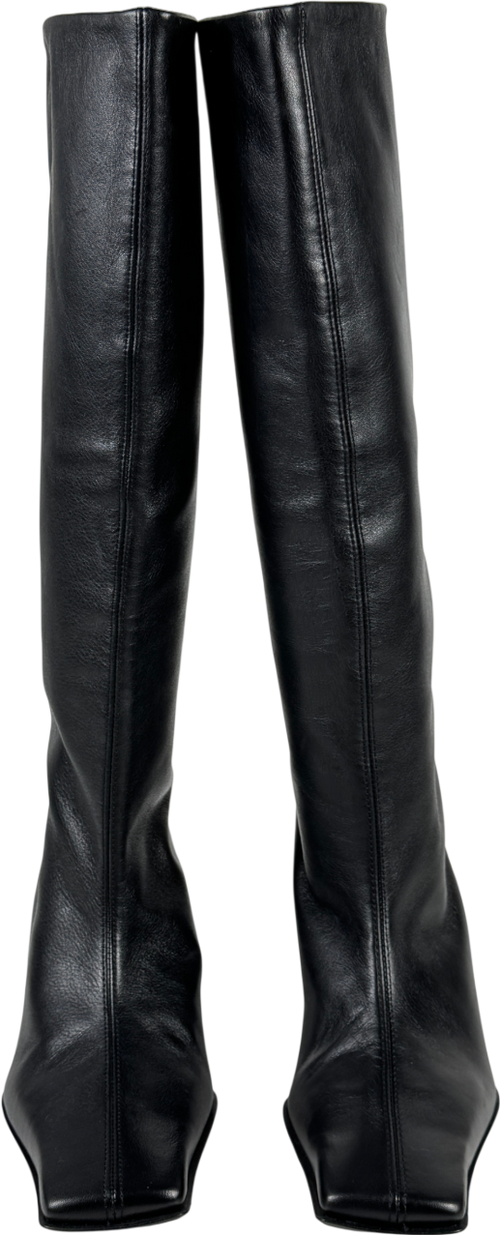 ASOS Premium Pull On Chisel Toe Knee Boots In Black Leather UK 7 EU 40
