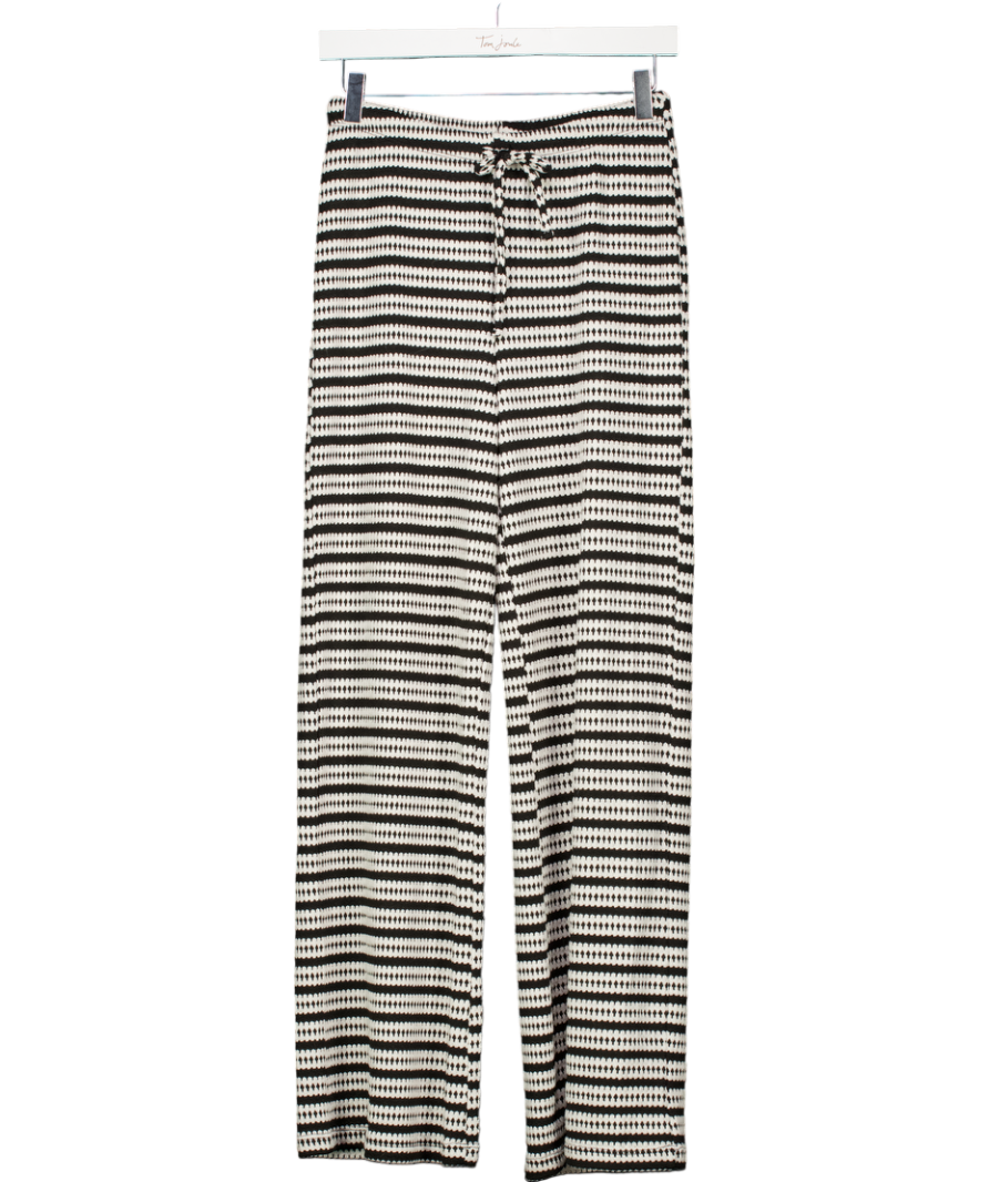 Topshop White Textured Stripe Wide Leg Trousers In Monochrome UK S