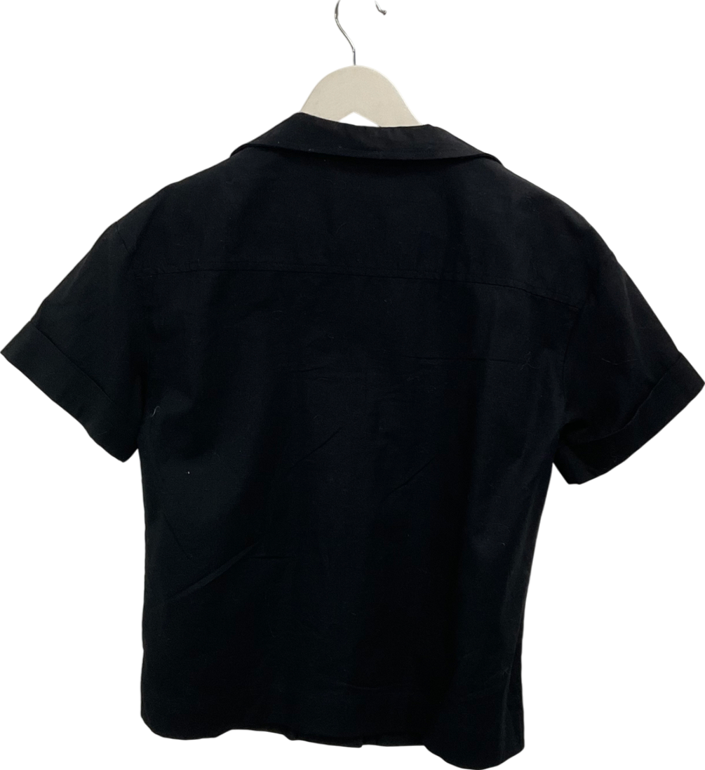 BOA Black Linen Short Sleeve Bowling Shirt UK XS