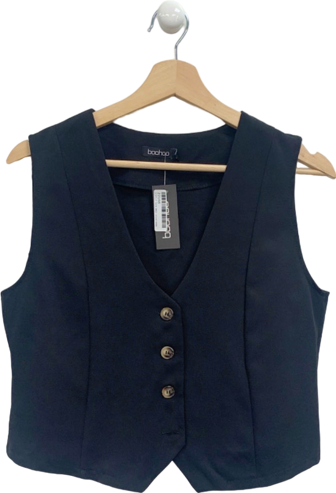 Boohoo Black Basic Seam Detail Relaxed Fit Waistcoat UK 10