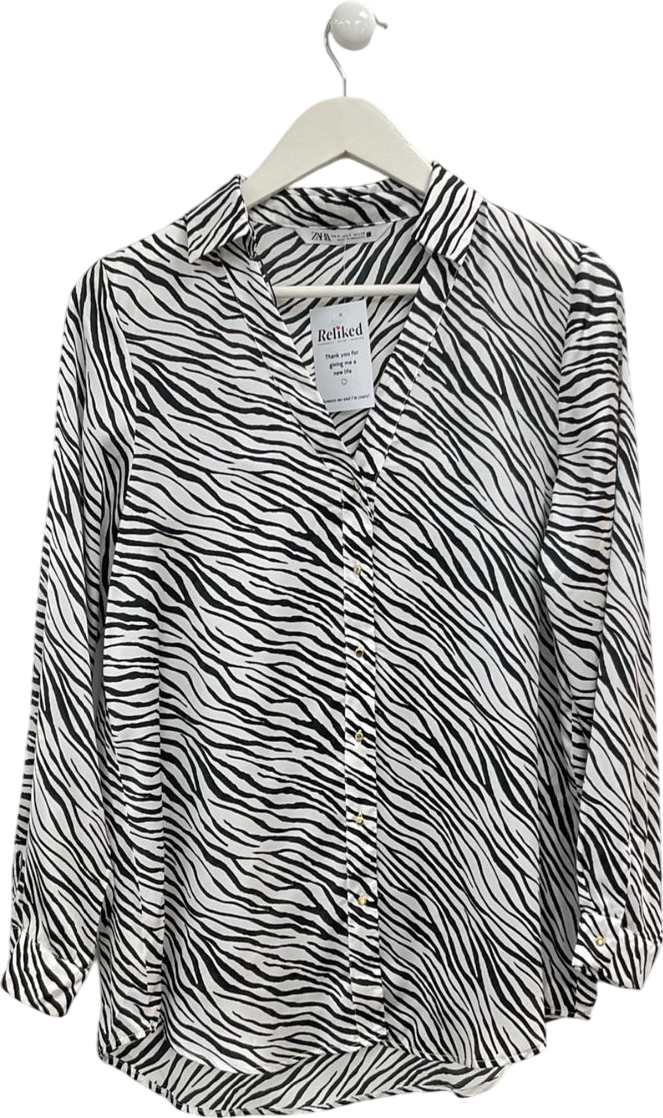 ZARA White Zebra Print Button Up Blouse UK S