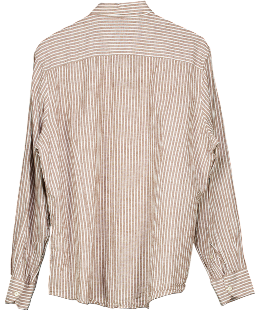Dan John Brown Linen Blend Striped Long Sleeve Shirt UK XXL