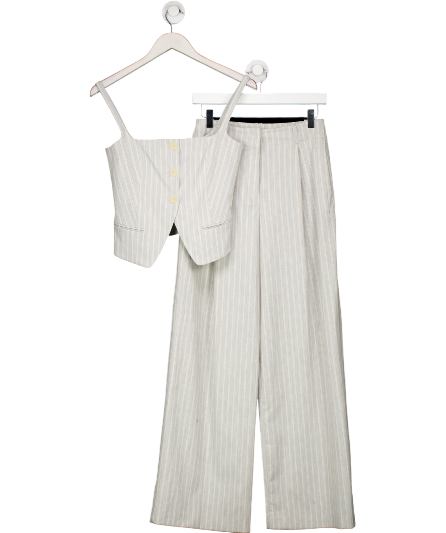 MANGO Grey Pinstripe Waistcoat Top And Wide Leg Trouser Set UK 6