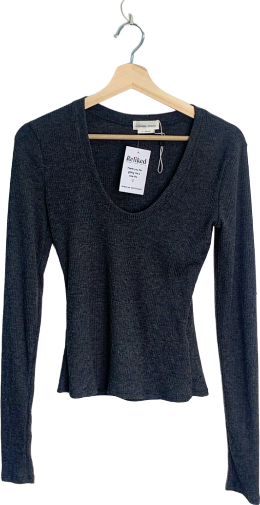 Lovers + Friends Grey Long Sleeve Ribbed Top UK XS