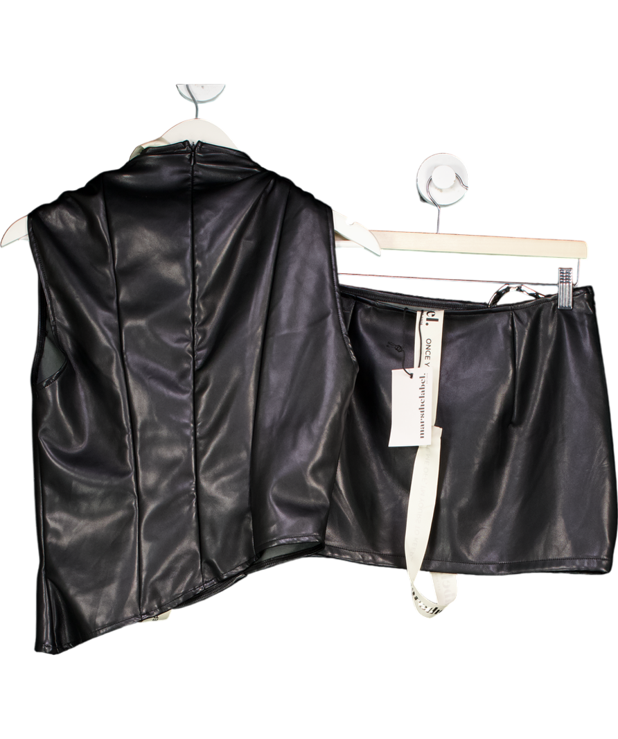 Mars the Label Black Faux Leather Top And Mini Skirt Co-ord UK M/L