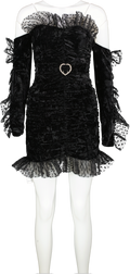 house of stars Black Ruched Mini Dress In Velvet UK 8