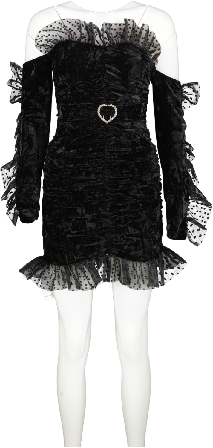 house of stars Black Ruched Mini Dress In Velvet UK 8