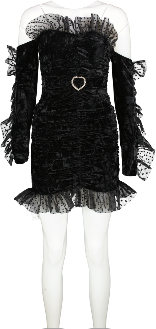 house of stars Black Ruched Mini Dress In Velvet UK 8