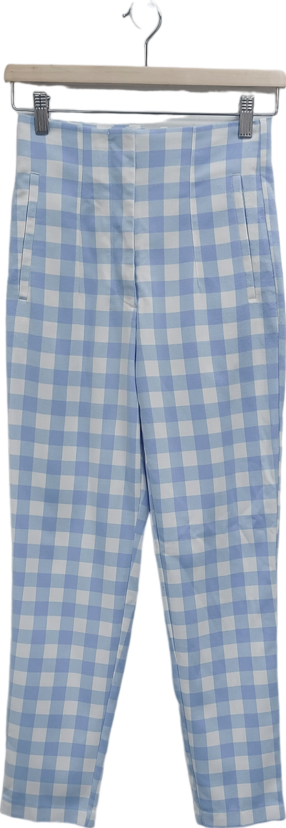 ZARA Blue Straight Leg Gingham Trousers UK XS