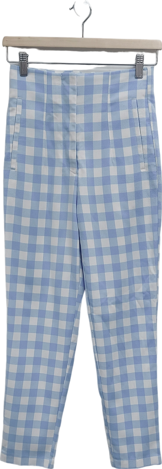 ZARA Blue Straight Leg Gingham Trousers UK XS