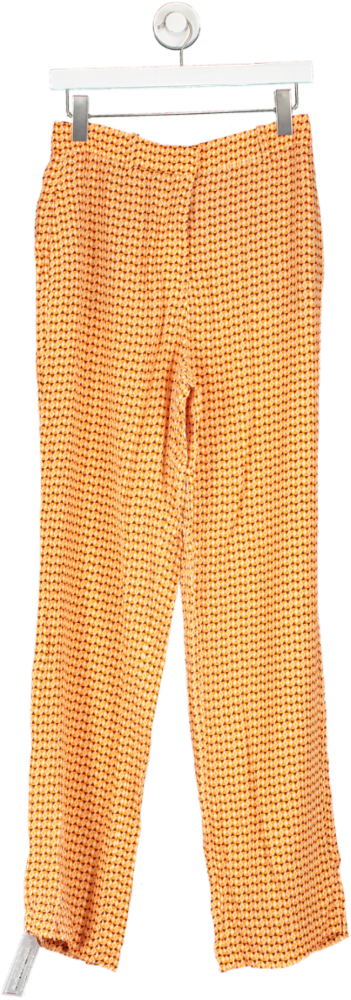 ZARA Orange Geometric Pattern Trousers UK S
