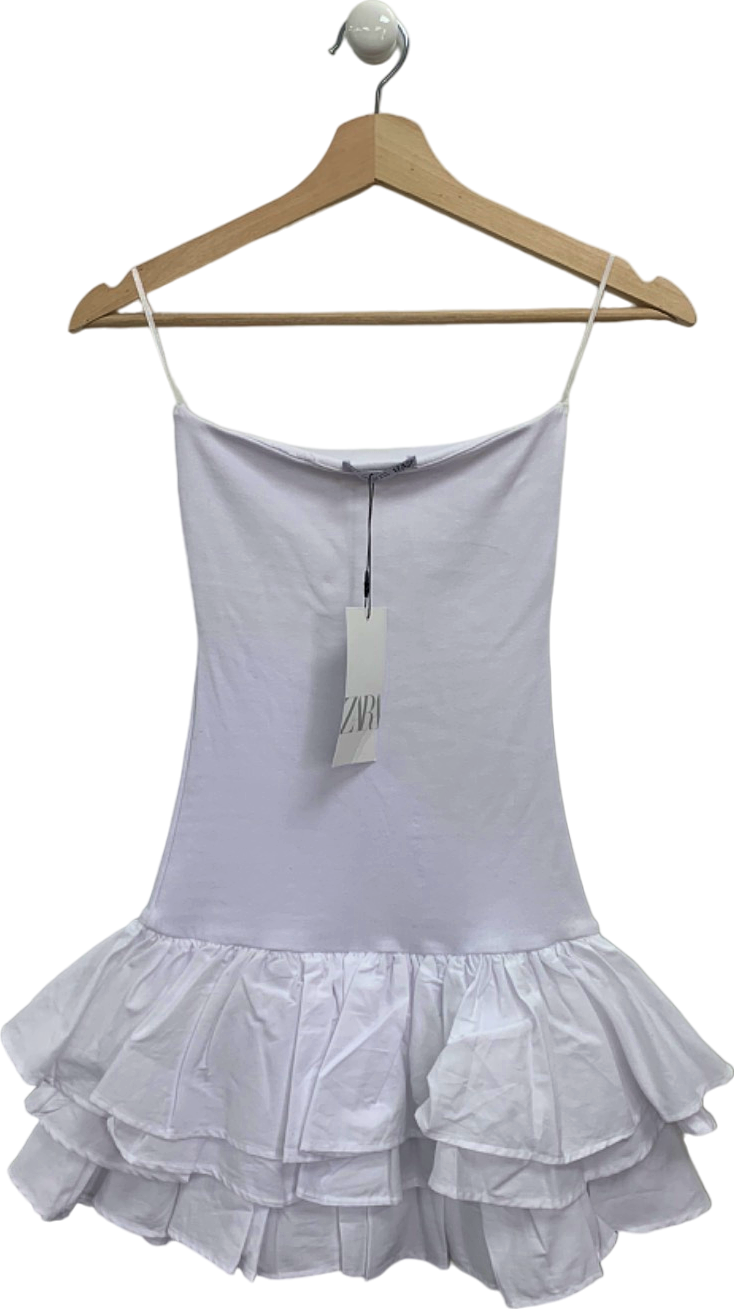 Zara White Ruffled Mini Dress UK S