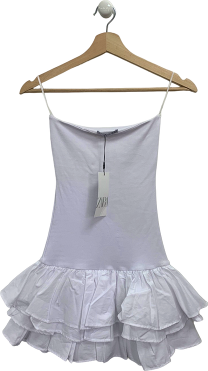 Zara White Ruffled Mini Dress UK S