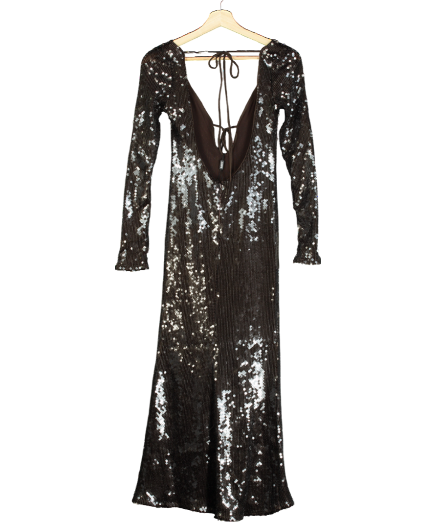 Brown Bardot Sequin Midi Dress UK 8