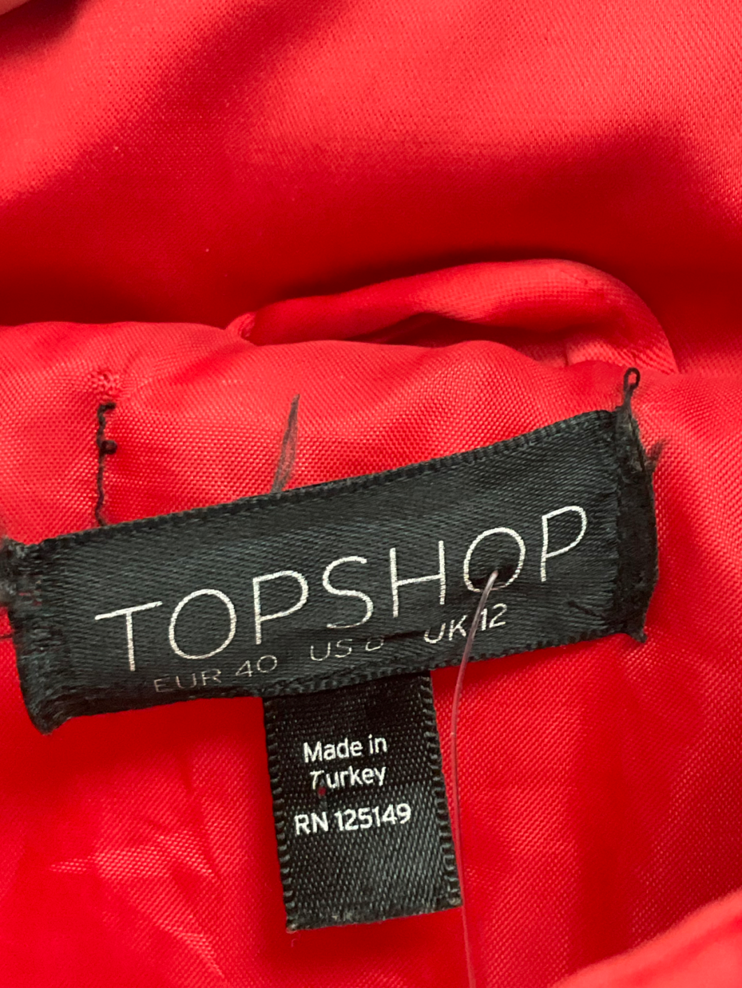 Topshop Red Puffer Bomber Jacket UK 12