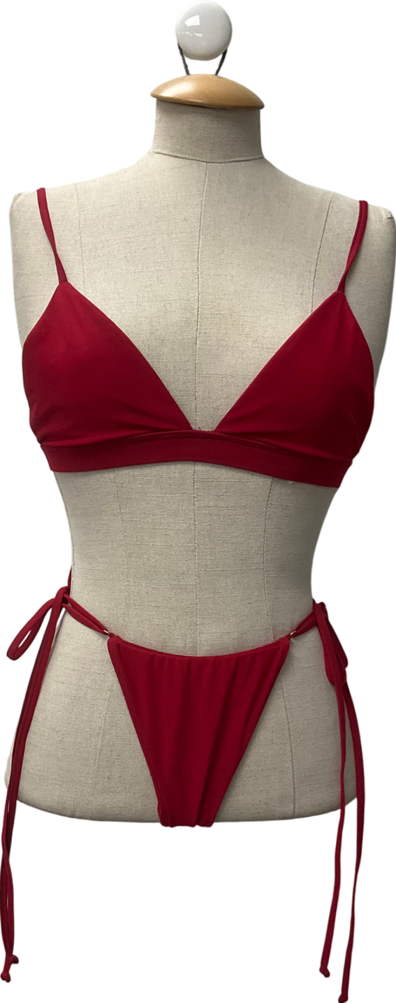 Gonza Red Gizele Triangle Top & Gizele Side Strap Bottom & Gizele Ruched Bottom UK S