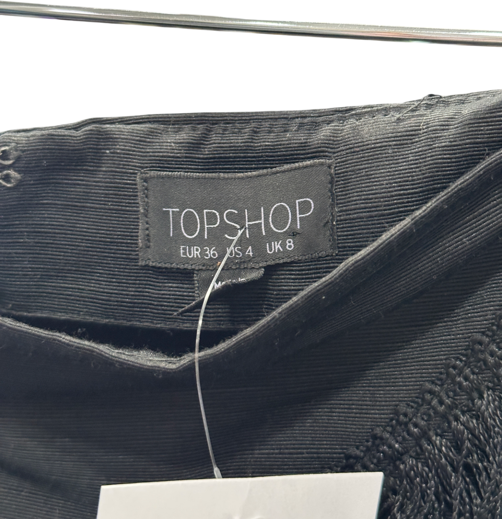 Topshop Black Fringe Detail Mini Skirt UK 8