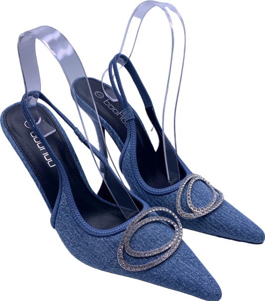 Boohoo Blue Denim Slingback Pointed Toe Heels Size UK 6