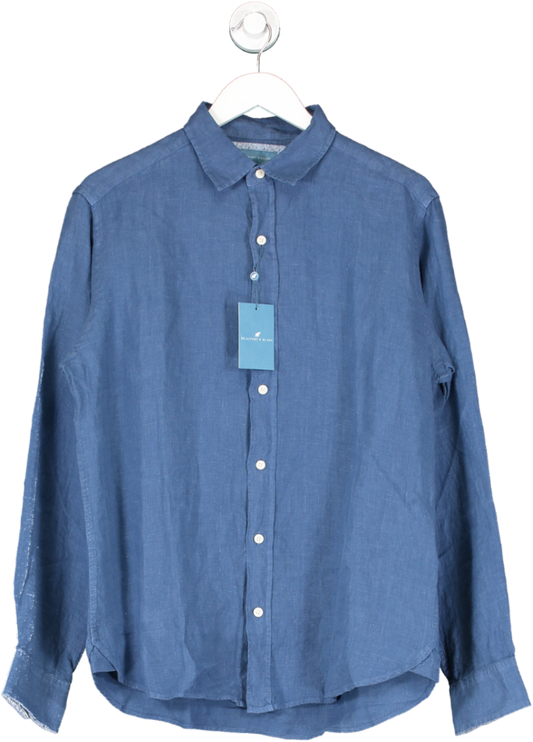 Beaufort & Blake Blue Upton Indigo Garment Dye Linen Shirt UK M