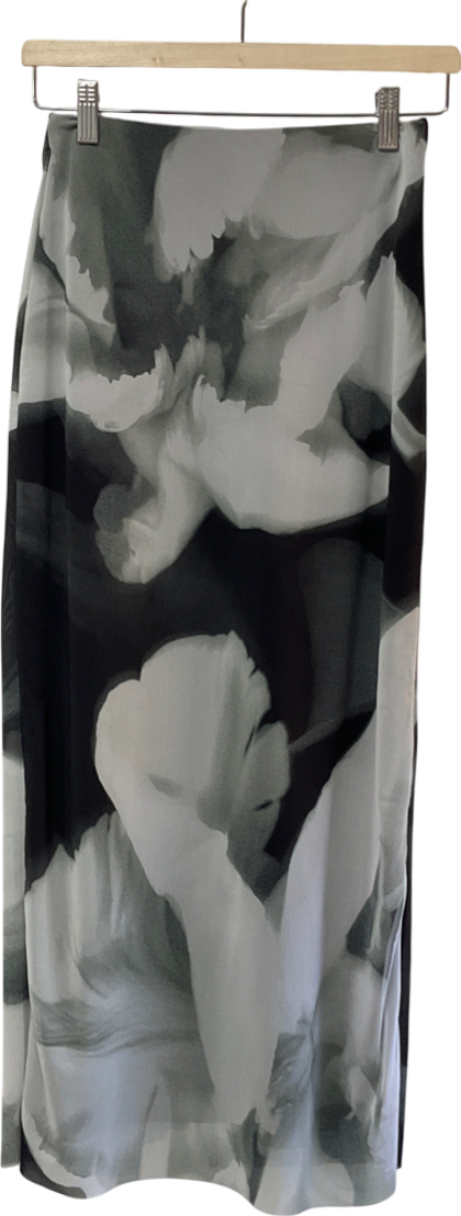 River Island Black Floral Mesh Maxi Skirt UK 6