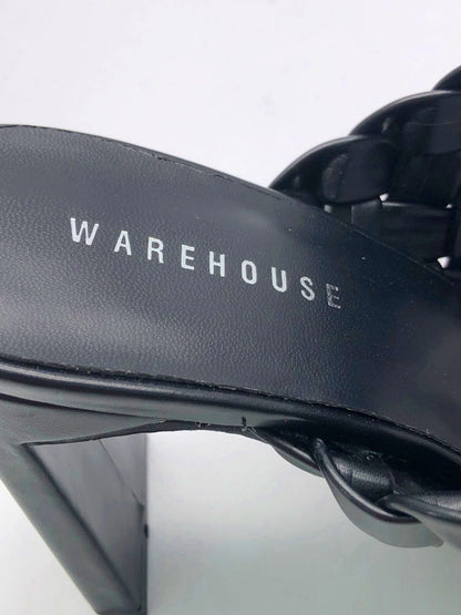Warehouse Black Woven Slip-On Heeled Mule Size UK 6