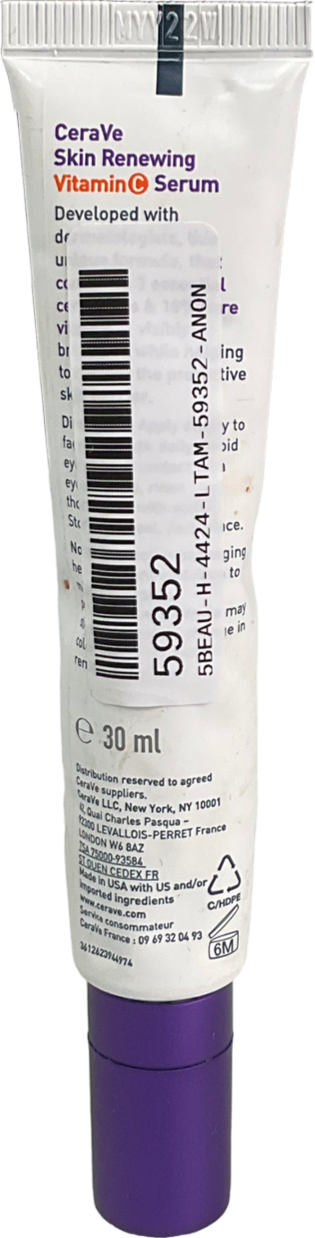 Cerave Renewing 10% Pure Vitamin C Serum With Ceramides For Brighter & Smoother Skin 30ml